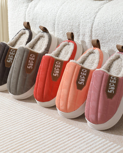 Striped Home Slippers Waterproof Thick-soled Non-slip Indoor Warm Plush Slippers Women Floor House Shoes Men Couple Autumn And Winter