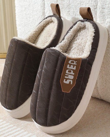 Striped Home Slippers Waterproof Thick-soled Non-slip Indoor Warm Plush Slippers Women Floor House Shoes Men Couple Autumn And Winter