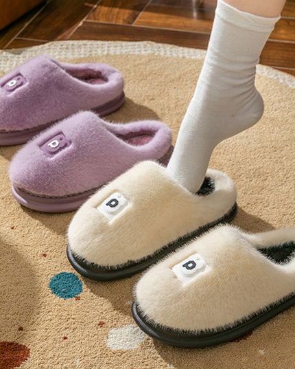 Soft Furry Plush Slippers Winter Indoor Non-slip Floor Slippers Women's Thickened Solid Warm Home Cotton Shoe