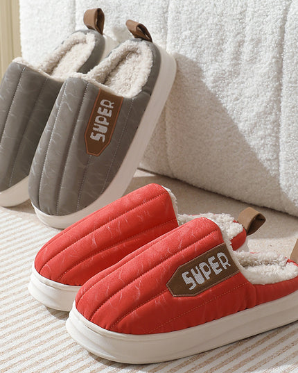 Striped Home Slippers Waterproof Thick-soled Non-slip Indoor Warm Plush Slippers Women Floor House Shoes Men Couple Autumn And Winter