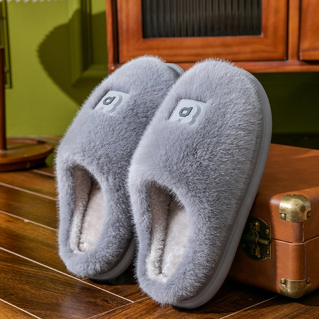 Soft Furry Plush Slippers Winter Indoor Non-slip Floor Slippers Women's Thickened Solid Warm Home Cotton Shoe