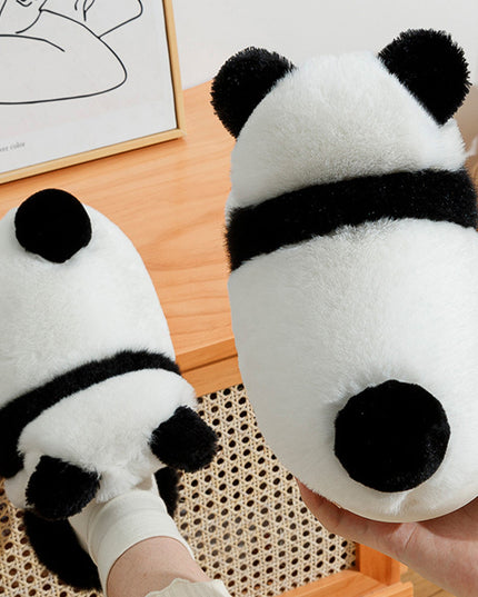 Cute Panda Shoes Winter Plush Slippers Women Warm Cartoon Garden House Shoes Indoor Home Thick Sole Footwear Non-Slip Fluffy Household Slides