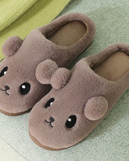 Cute Cartoon Cotton Slippers For Women Winter Warm Indoor Non-slip Thick-soled Home Slippers Furry Plush House Shoes