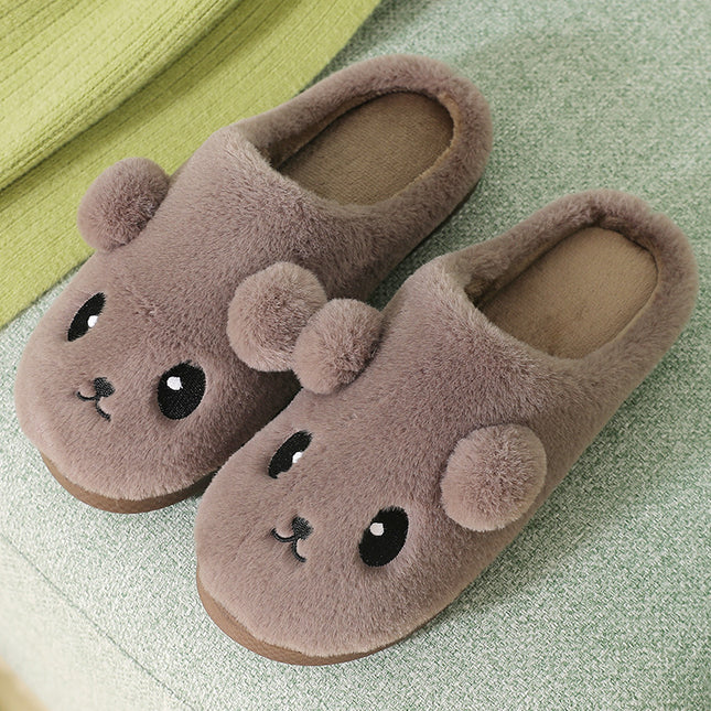 Cute Cartoon Cotton Slippers For Women Winter Warm Indoor Non-slip Thick-soled Home Slippers Furry Plush House Shoes