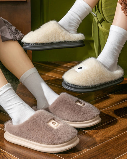 Soft Furry Plush Slippers Winter Indoor Non-slip Floor Slippers Women's Thickened Solid Warm Home Cotton Shoe