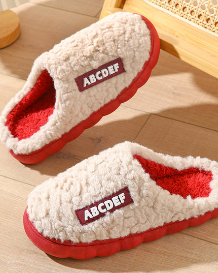 New Letter Home Slippers Autumn And Winter Indoor Non-slip Thick-soled Fur Slippers Fluffy Slides Household Warm Shoes