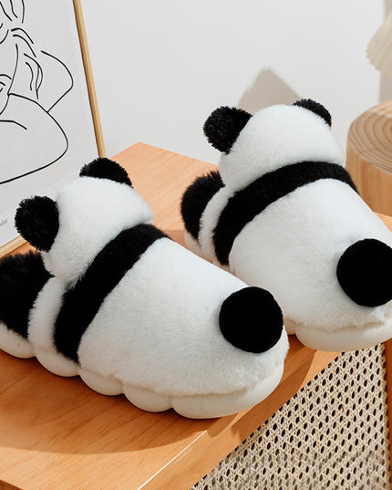 Cute Panda Shoes Winter Plush Slippers Women Warm Cartoon Garden House Shoes Indoor Home Thick Sole Footwear Non-Slip Fluffy Household Slides