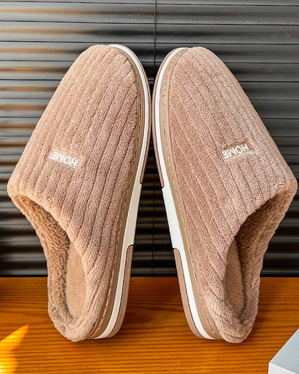 Solid Color Simple Cotton Slippers Winter Non-slip Home Warm Plush Slippers Household Indoor Couple Women's House Shoes