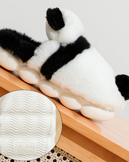 Cute Panda Shoes Winter Plush Slippers Women Warm Cartoon Garden House Shoes Indoor Home Thick Sole Footwear Non-Slip Fluffy Household Slides