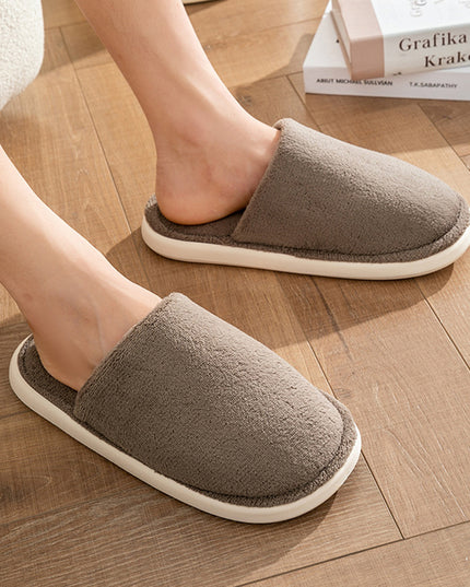 Solid Cotton Slippers For Women Autumn And Winter Warm Plush House Shoes Indoor Light Anti Slip Slippers Couple