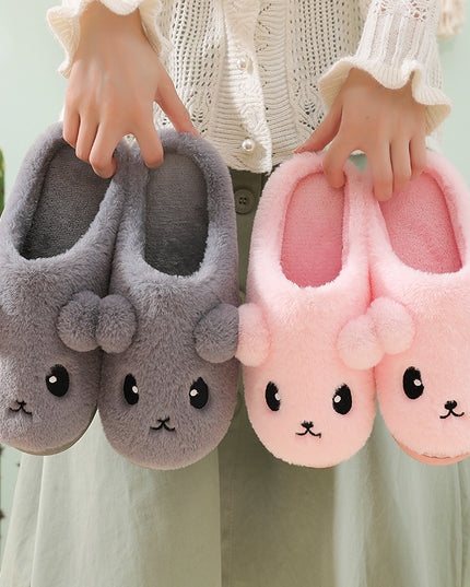 Cute Cartoon Cotton Slippers For Women Winter Warm Indoor Non-slip Thick-soled Home Slippers Furry Plush House Shoes