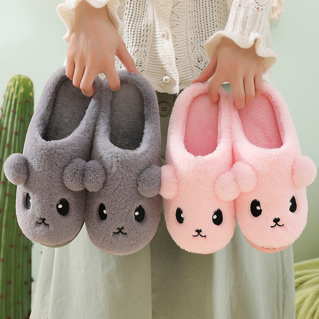 Cute Cartoon Cotton Slippers For Women Winter Warm Indoor Non-slip Thick-soled Home Slippers Furry Plush House Shoes