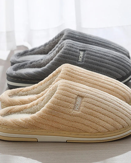 Solid Color Simple Cotton Slippers Winter Non-slip Home Warm Plush Slippers Household Indoor Couple Women's House Shoes