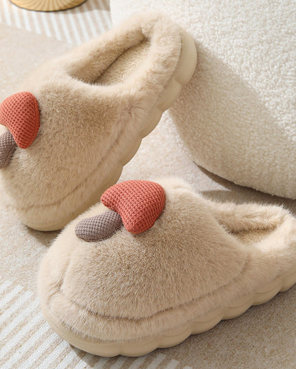 Cute Mushroom Cotton Slippers For Women Thick-soled Autumn And Winter Plush Slipper Indoor Non-slip Eva Household Furry Shoes