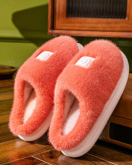 Soft Furry Plush Slippers Winter Indoor Non-slip Floor Slippers Women's Thickened Solid Warm Home Cotton Shoe