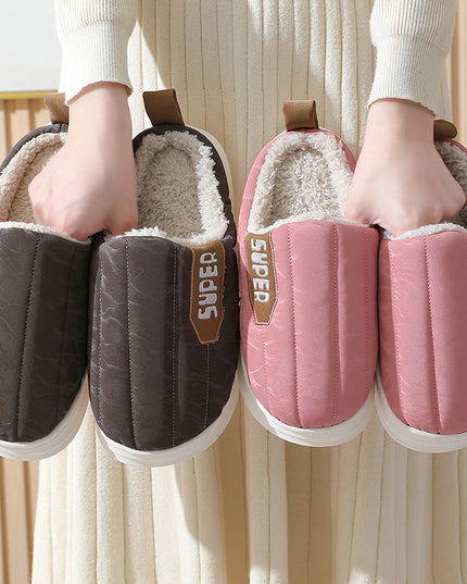 Striped Home Slippers Waterproof Thick-soled Non-slip Indoor Warm Plush Slippers Women Floor House Shoes Men Couple Autumn And Winter