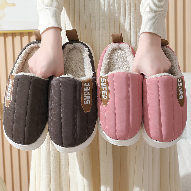 Striped Home Slippers Waterproof Thick-soled Non-slip Indoor Warm Plush Slippers Women Floor House Shoes Men Couple Autumn And Winter