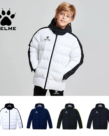 KELME Kids Cotton Clothing Winter Long Jacket Sports Hooded Outwear Baby Children Windproof  Warm Outdoor Cotton Coat 3883405