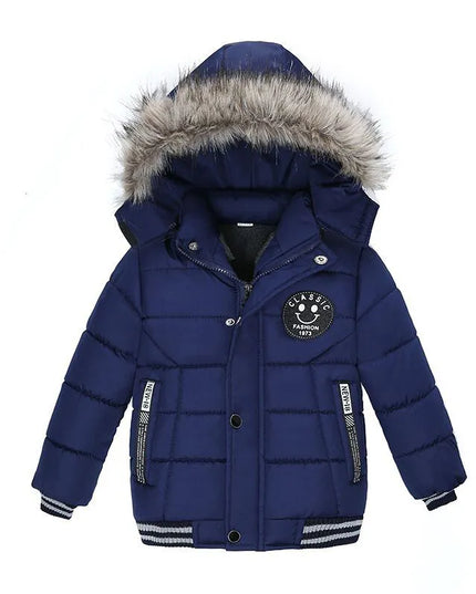 Keep Warm Autumn Winter Boys Jacket Fur Collar Hooded Baby Coat Fashion Zipper Boy Outerwear 2-6 Year Kids Clothes Birthday Gift