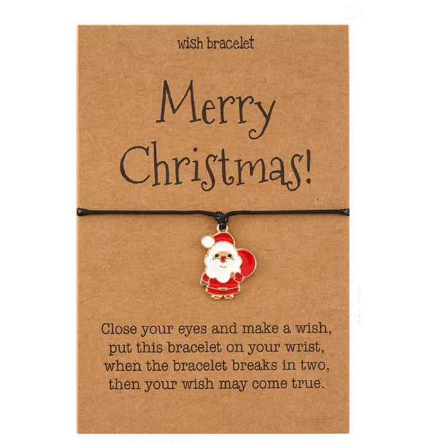 1/4Pcs Christmas Hand Rope Charm Bracelet with Santa Claus Xmas Tree Beads Fashion Bracelets Christmas Jewelry Kids Xmas Gift