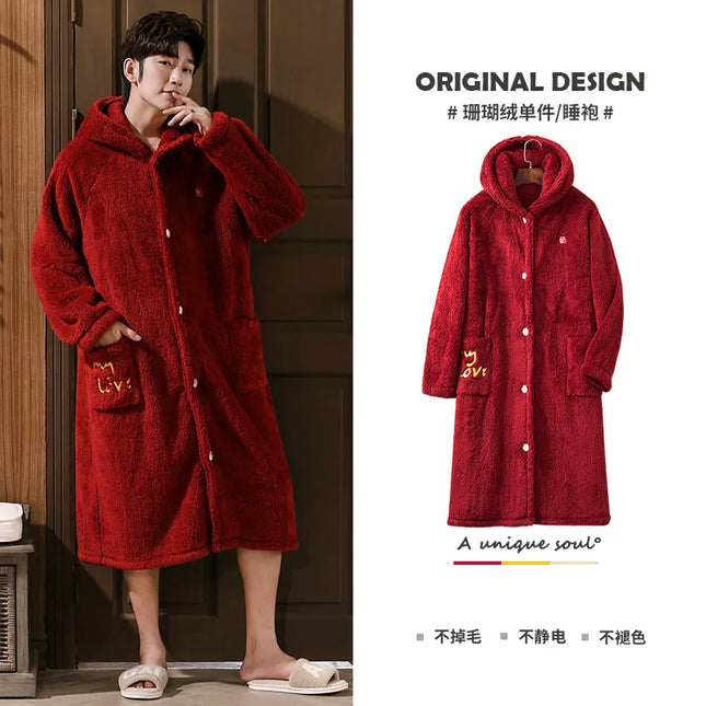 Long Sleeve Warm Robe For Men's Bathrobe Thick Velvet Kimono Home Clothes Pijama Hombre Cardigan Mens Robes Gown Design 1PC