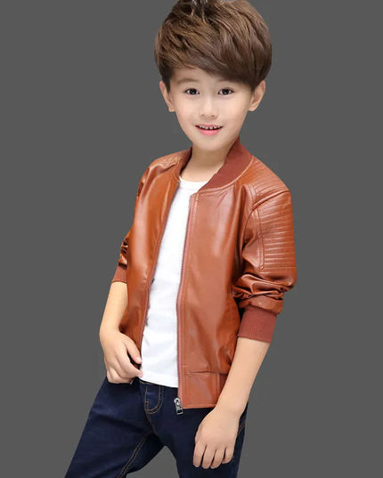 Boys Coats Autumn Winter Fashion Children's Plus Velvet / No Velvet Two styles Warming Cotton PU Leather Jacket For 1-11Y Kids