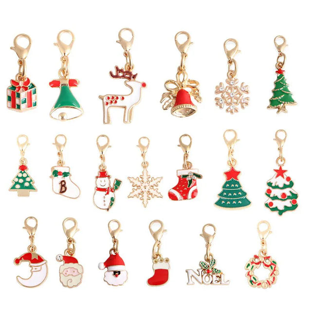 19pcs Mixed Colorful Enamel Christmas Keychains Lobster Buckle Clasp Charms Sock Snowflake Santa Claus Pendants Jewelry Fingings