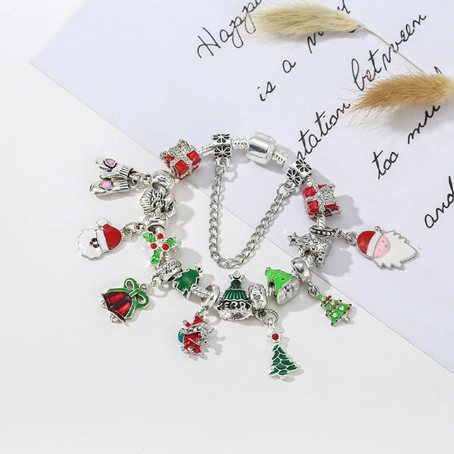 New Year Christmas Ornaments Snowman Glove Pendant Bracelet Christmas Tree Beads Brand Fine Bracelet Women Children's Gifts