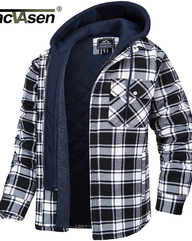 MEN'S CAMP NIGHT BERBER LINED HOODED FLANNEL SHIRT JACKET WITH REMOVABLE HOODY