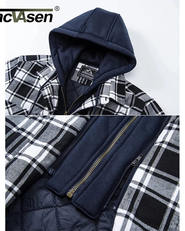 MEN'S CAMP NIGHT BERBER LINED HOODED FLANNEL SHIRT JACKET WITH REMOVABLE HOODY