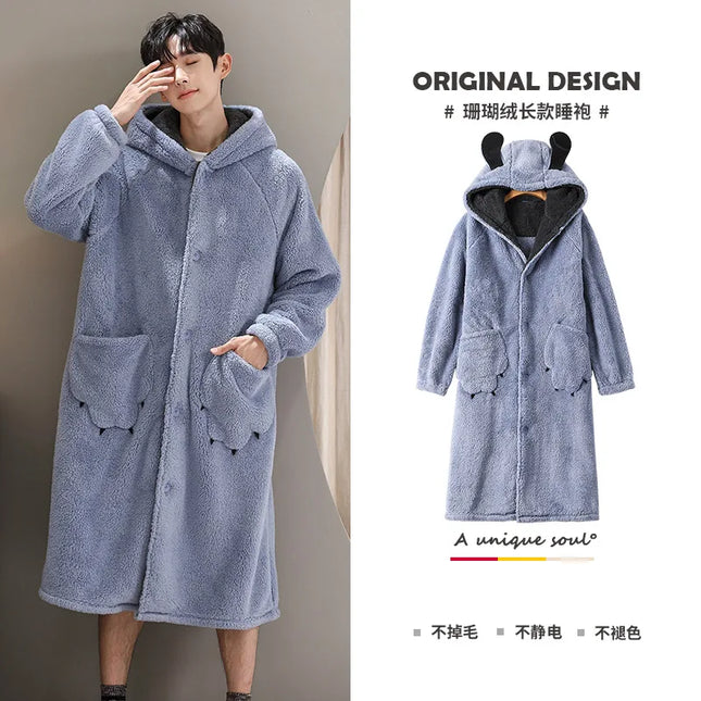 Long Sleeve Warm Robe For Men's Bathrobe Thick Velvet Kimono Home Clothes Pijama Hombre Cardigan Mens Robes Gown Design 1PC