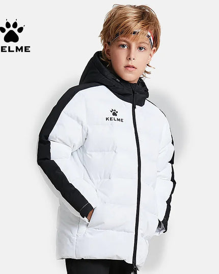 KELME Kids Cotton Clothing Winter Long Jacket Sports Hooded Outwear Baby Children Windproof  Warm Outdoor Cotton Coat 3883405