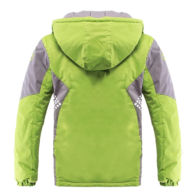 Winter Warm Fleece Padded Thick Child Coat Waterproof Contrast Detachable Hood Zipper Girls Boys Jackets Kids Outfits 3-12 Years