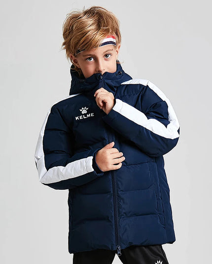 KELME Kids Cotton Clothing Winter Long Jacket Sports Hooded Outwear Baby Children Windproof  Warm Outdoor Cotton Coat 3883405