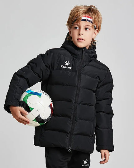 KELME Kids Cotton Clothing Winter Long Jacket Sports Hooded Outwear Baby Children Windproof  Warm Outdoor Cotton Coat 3883405