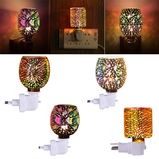 Electric Plug-In LED Aroma Diffuser Lamp Light Mosaic Wax Melt Oil Burner Warmer with Fire-work Effect Night Light for Home