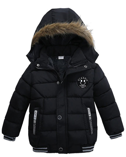 Keep Warm Autumn Winter Boys Jacket Fur Collar Hooded Baby Coat Fashion Zipper Boy Outerwear 2-6 Year Kids Clothes Birthday Gift