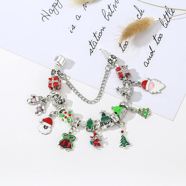 New Year Christmas Ornaments Snowman Glove Pendant Bracelet Christmas Tree Beads Brand Fine Bracelet Women Children's Gifts