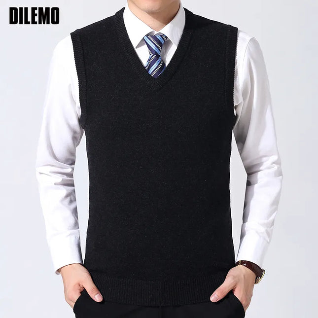 2023 New Fashion Brand Sweater Man Pullovers Vest Slim Fit Jumpers Knitwear Sleeveless Winter Korean Style Casual Clothing Men