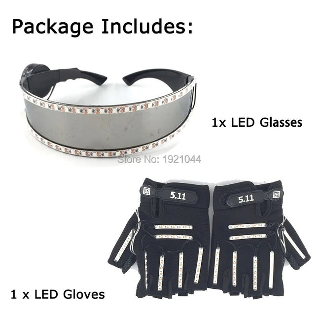 New Style LED Costume Suit LED Glasses + LED Gloves Festival Performance Props LED Laser Glasses LED Light up Gloves Party Decor