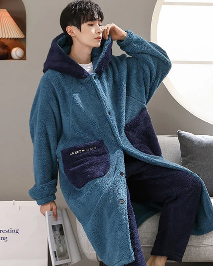 Long Sleeve Warm Robe For Men's Bathrobe Thick Velvet Kimono Home Clothes Pijama Hombre Cardigan Mens Robes Gown Design 1PC