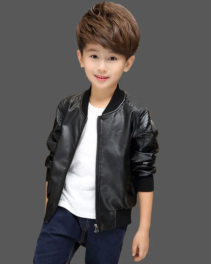 Boys Coats Autumn Winter Fashion Children's Plus Velvet / No Velvet Two styles Warming Cotton PU Leather Jacket For 1-11Y Kids