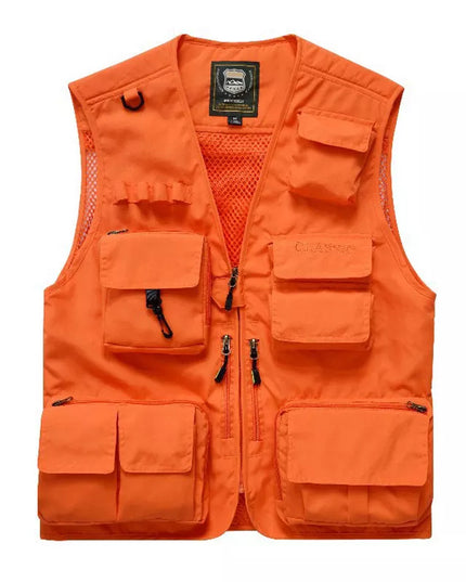 Plus Size S-7XL Men's Outdoor Vest Hiking Fishing Hunting Orange Multi-pockets Waistcoat Quick-dry Breathable Chaleco Tactico