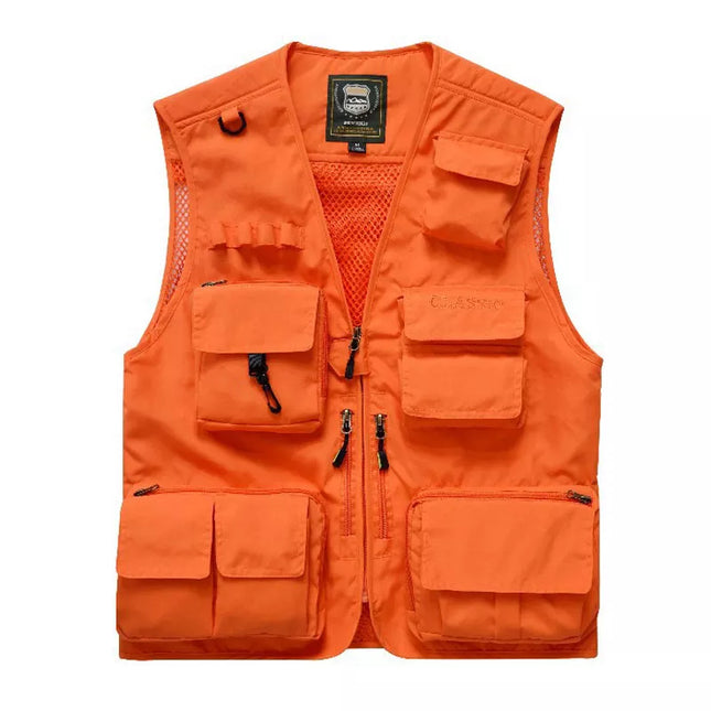 Plus Size S-7XL Men's Outdoor Vest Hiking Fishing Hunting Orange Multi-pockets Waistcoat Quick-dry Breathable Chaleco Tactico