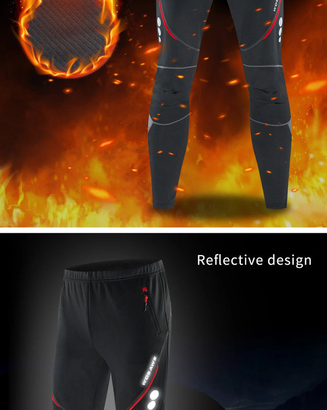 WOSAWE Winter Men's Cycling Bicycle Pants Thermal Fleece Windproof Trousers Sportswear Bike Reflective Tights Cycling Long Pants