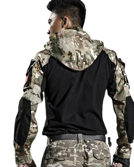 US Army Hooded Collar Shirt Tactics Military Combat T-Shirt Men Tactical Airsoft Paintball Waterproof Camping Hunting Clothing