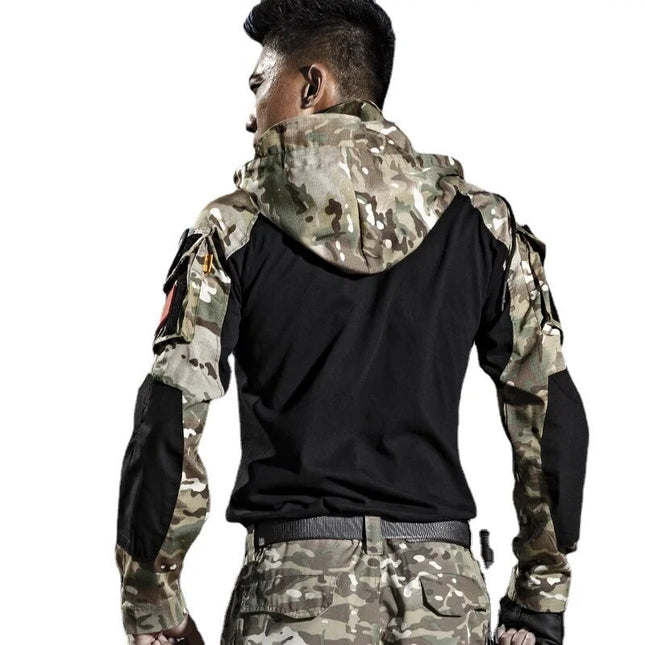 US Army Hooded Collar Shirt Tactics Military Combat T-Shirt Men Tactical Airsoft Paintball Waterproof Camping Hunting Clothing