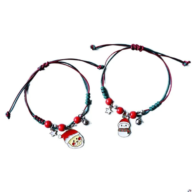 NEW Christmas Series Bracelet Santa Claus Elk Xmas Tree Snowman Pendant Braid Rope Bracelet Bangle for Women Charm Jewelry