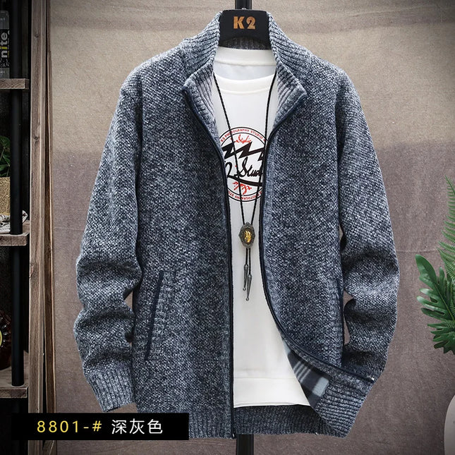 Men's Winter Sweater Zipper Cardigan Korean Autumn Fleece Thick Warm Artificial Fur Wool Coat Male Jumpers Knitted Cold Jacket