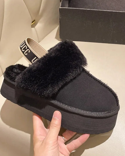 2023 New Leather Women Fashion Winter Indoor Solid Color Suede Fur Slippers Ladies Home Platform Warm Slip-on Women’s Shoes